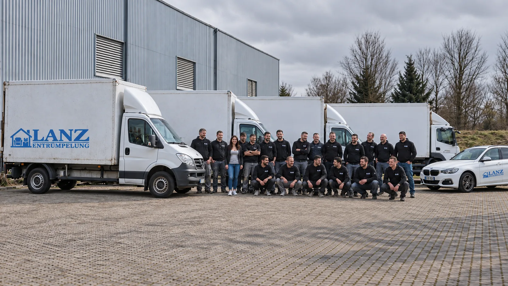 Team von Lanz Entrümpelung mit Fahrzeugen am Mannheimer Betriebshof